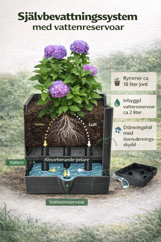 Self-watering planter tower with trellis - for flowers and climbing plants
