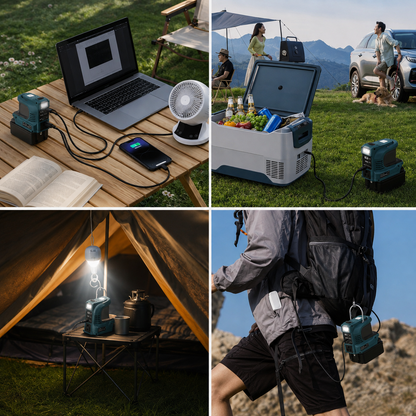 Portable Battery Inverter 220W - Backup power for Makita, DeWalt, Milwaukee and Bosch