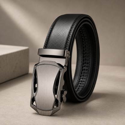Classic leather belt with automatic buckle